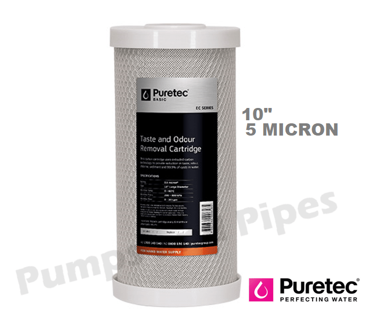 Puretec 4.5″ x 10″, 5 micron Extruded Carbon Large Diameter Cartridge ...