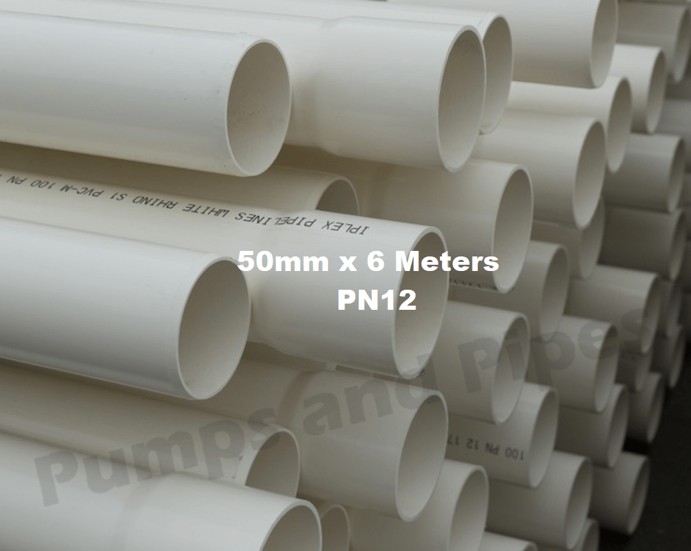 PVC Pipe 50mm X 6 Meters PN12 Solvent Weld SWJ Pressure Pipe – Pumps ...