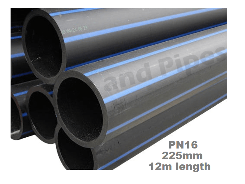 HDPE Poly Pipe 225mm SDR11 PN16 Straight 12 Meter Length – Pumps and Pipes