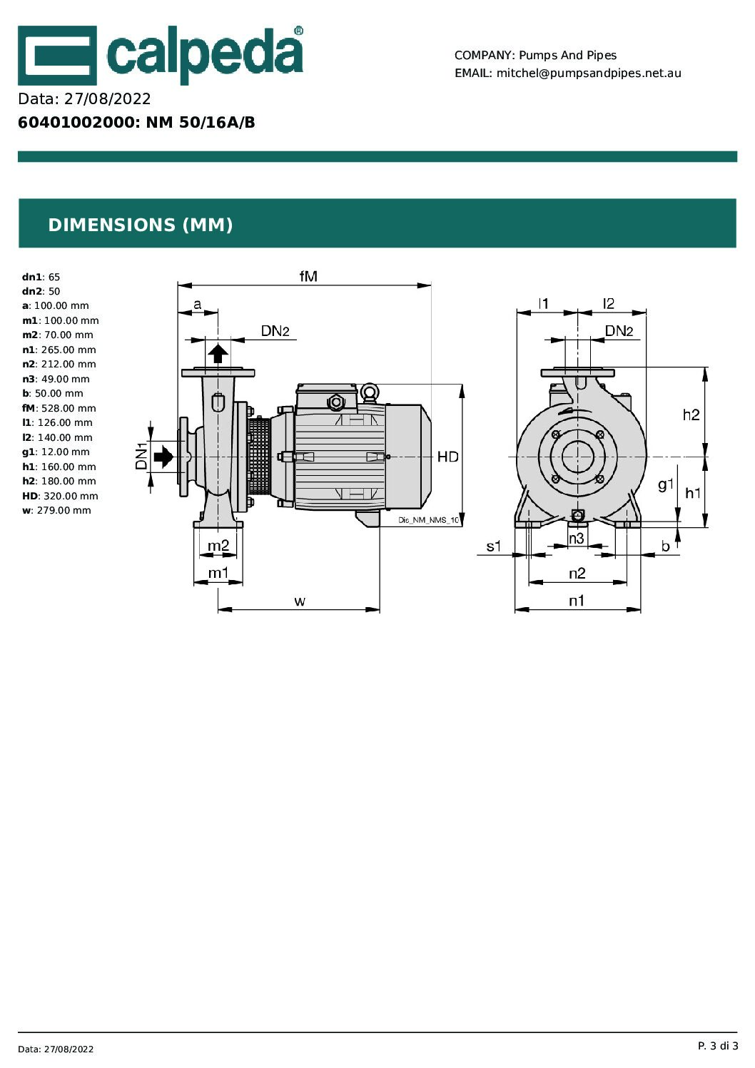 NM 5016AB 50hz dimensions