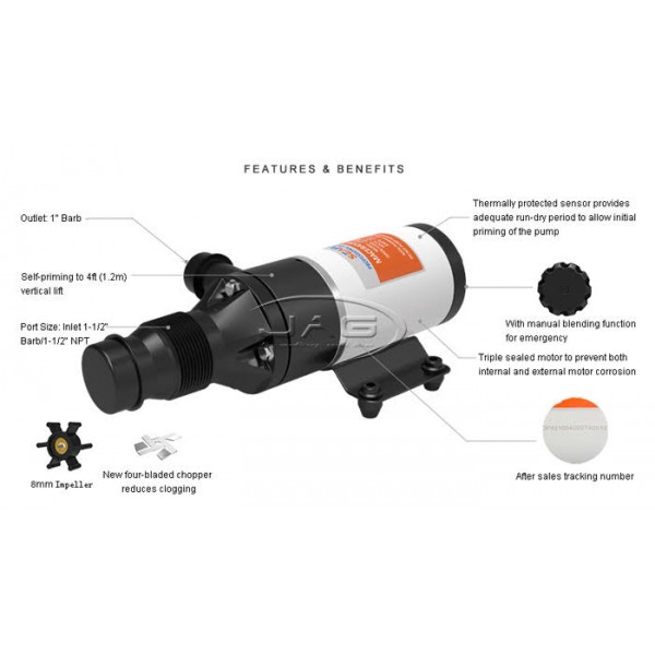 thumbnail image 2 of Amarine Made 12V 45 LPM RV/Marine Macerator Waste Pump – Self-Priming, Run-Dry Protected For Boat Holding Tank Evacuation 2 of 9